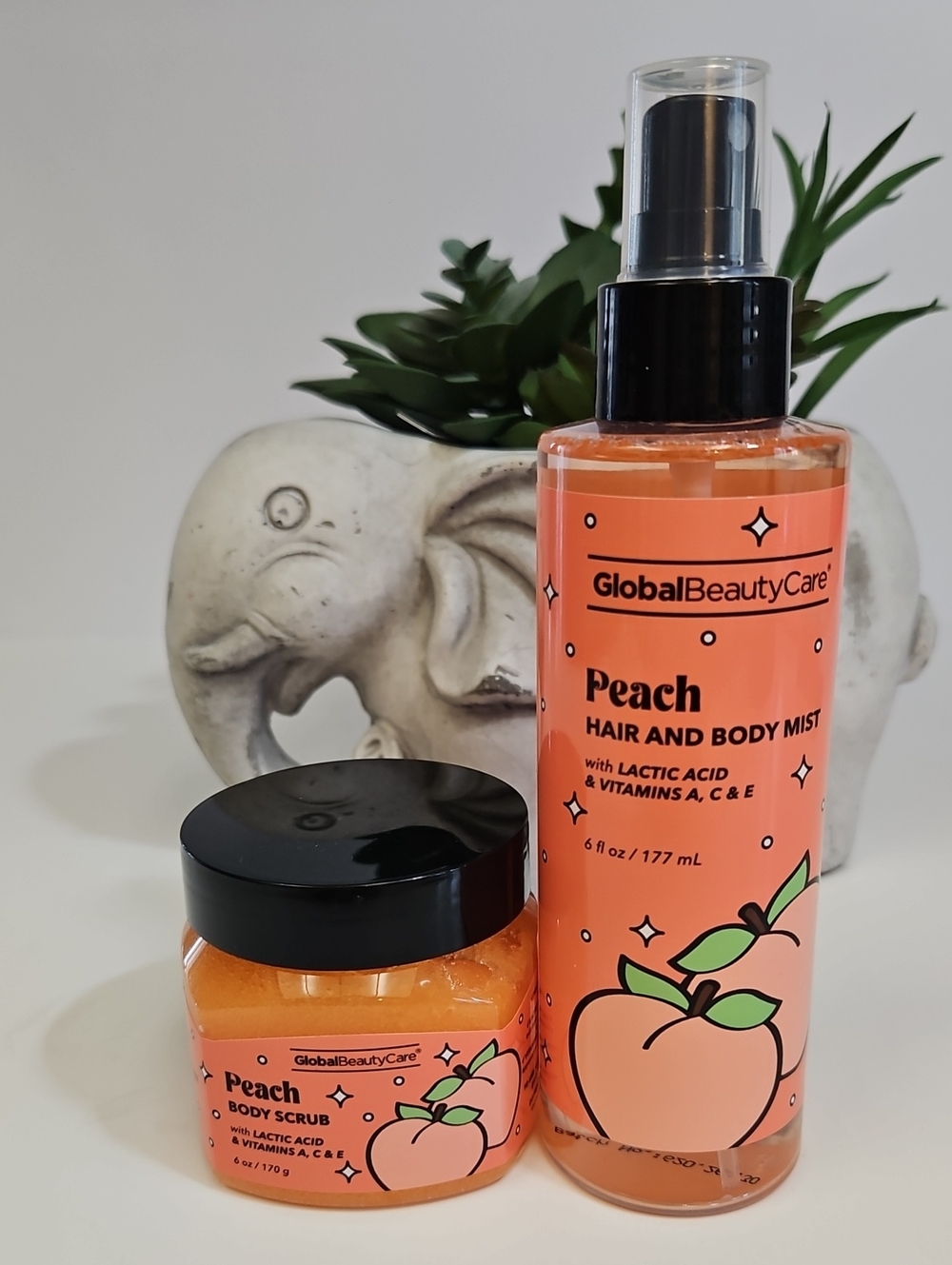 Global Beauty Care Collection Peach Hair & Body Mist + Body Scrub Set 2-PIECES - Picture 1 of 2